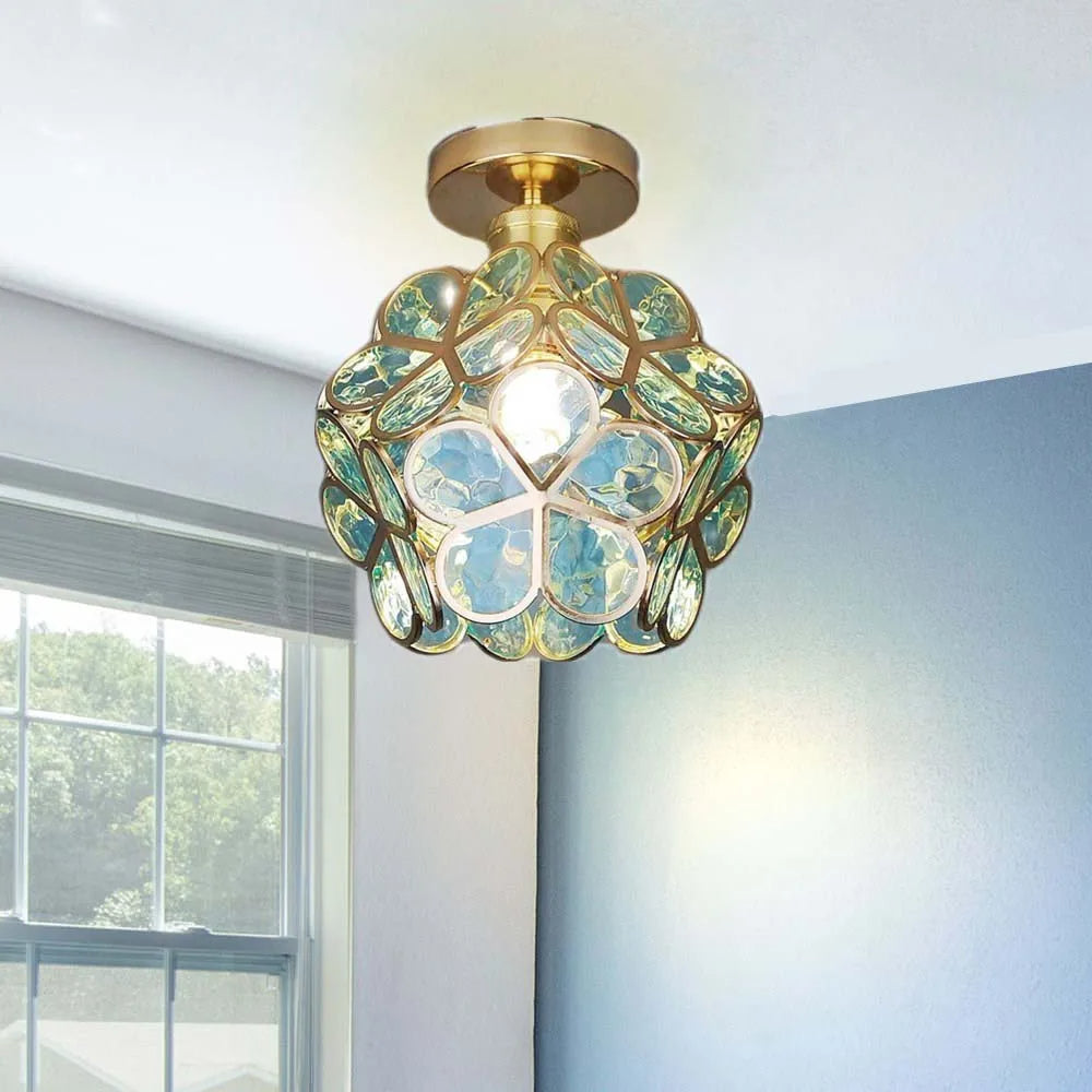 Floral Glass Globe Flush Ceiling Light