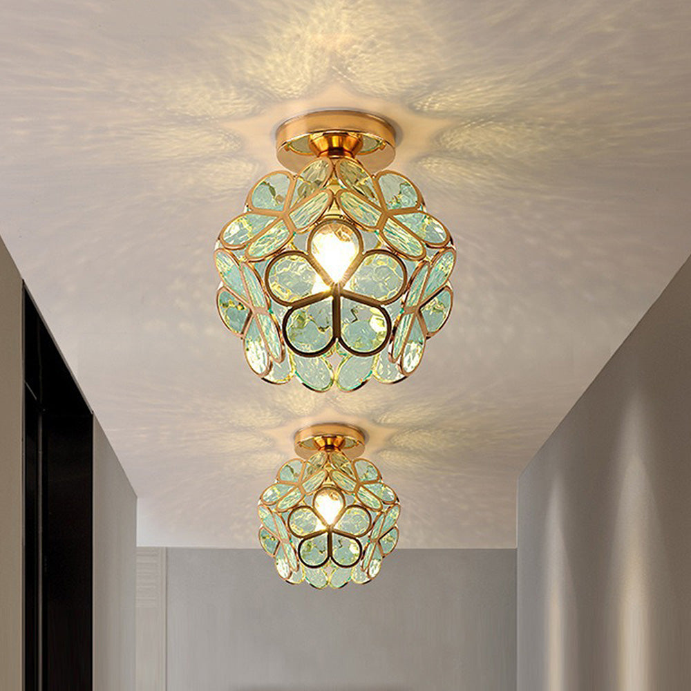 Floral Glass Globe Flush Ceiling Light