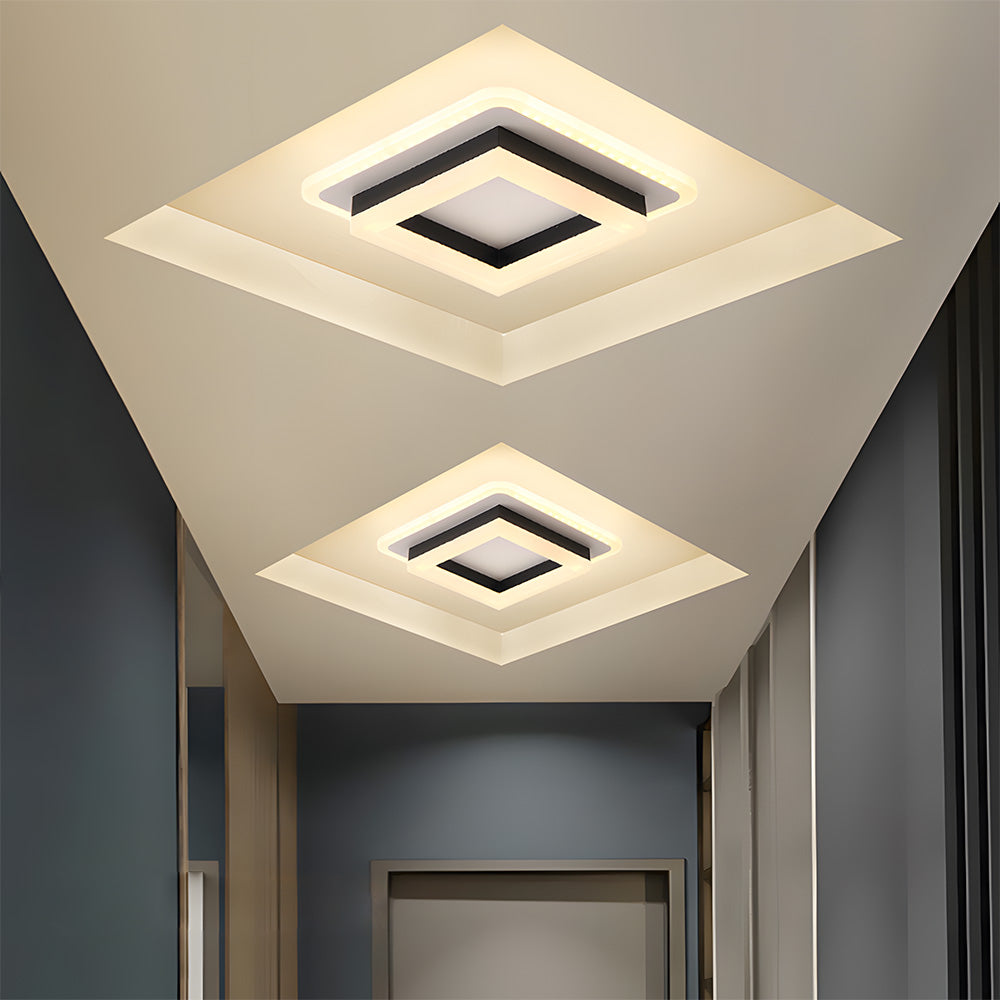 Modern Square LED Flush Ceiling Light – 20cm Geometric Low Profile Fixture