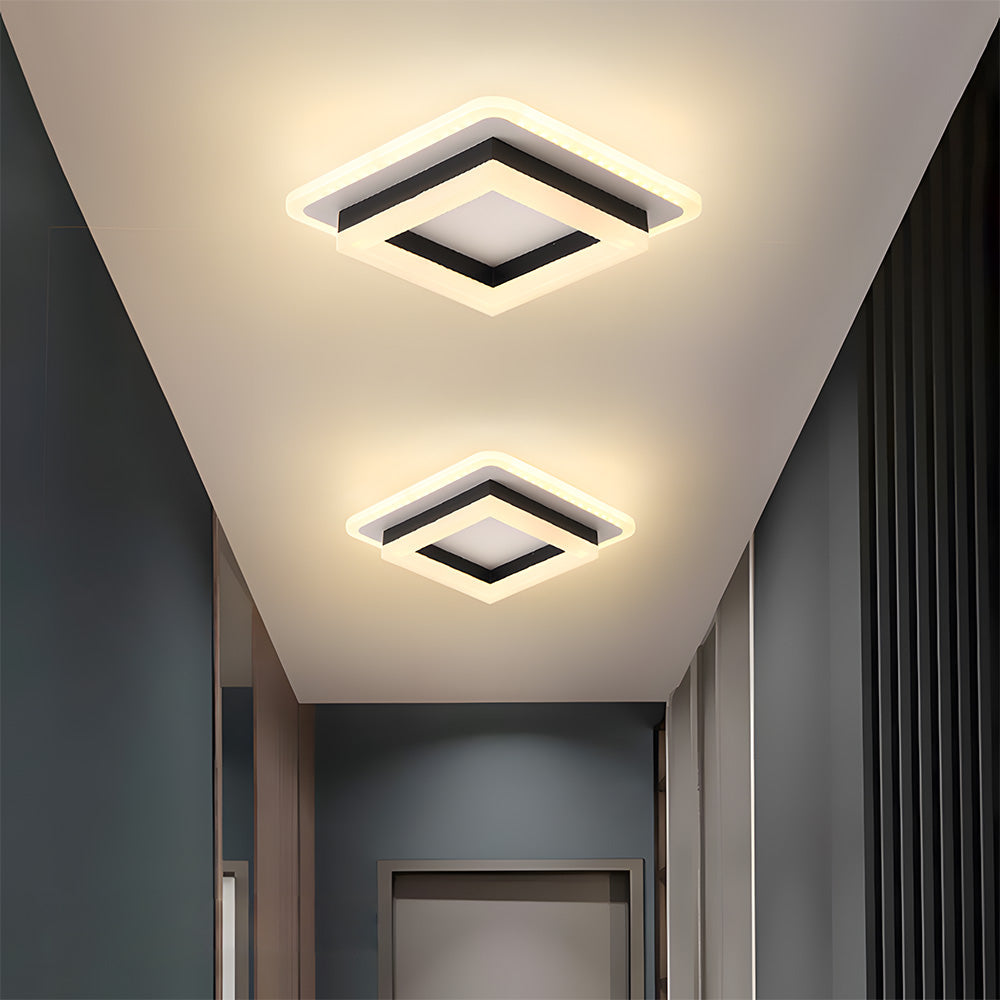 Modern Square LED Flush Ceiling Light – 20cm Geometric Low Profile Fixture