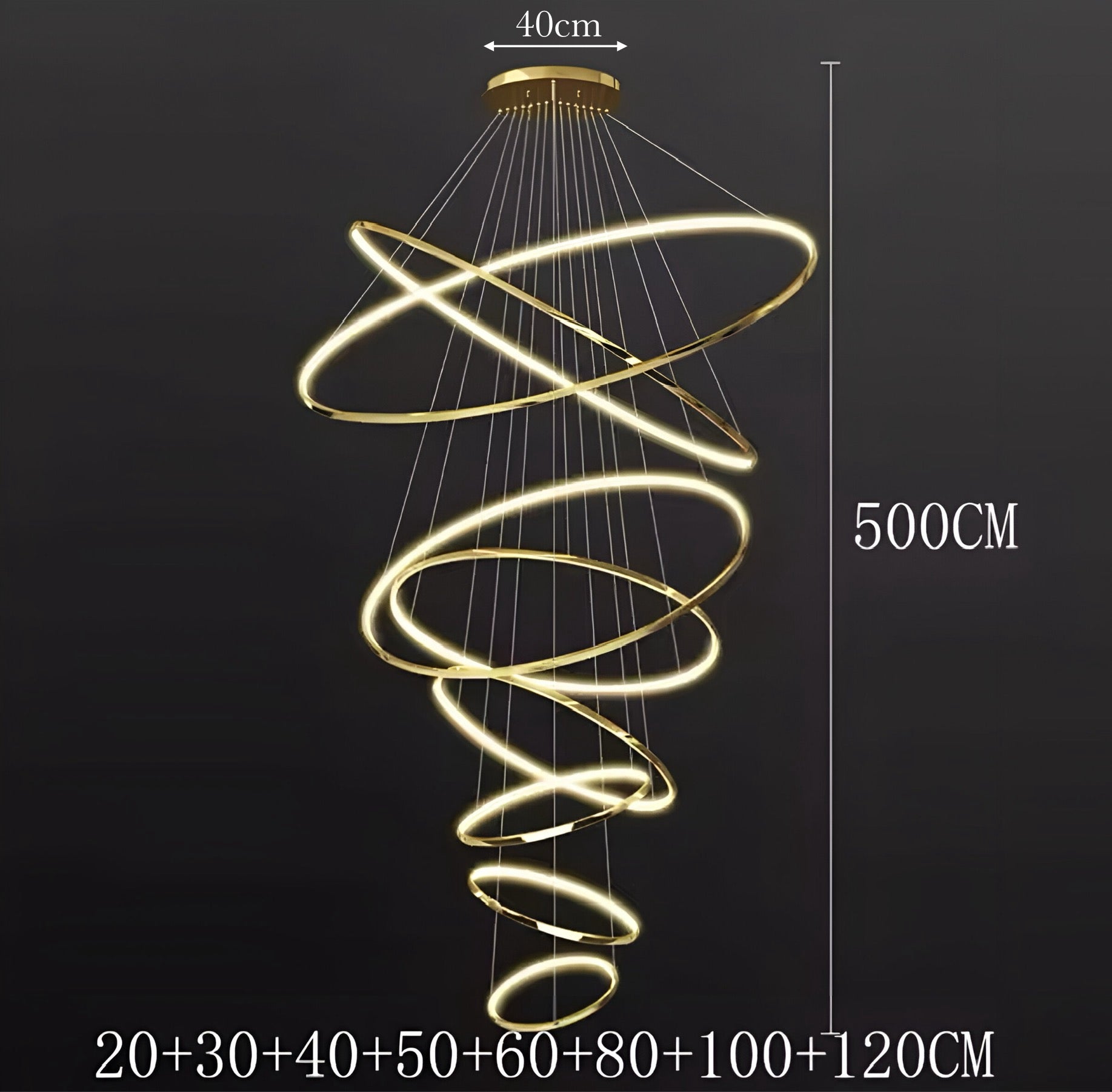 Modern Spiral LED Chandelier – Multi-Ring Luxury Staircase Light (3–8 Rings)