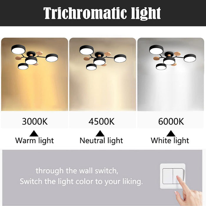 Modern Circular Multi-Light LED Ceiling Light with Wood Accents