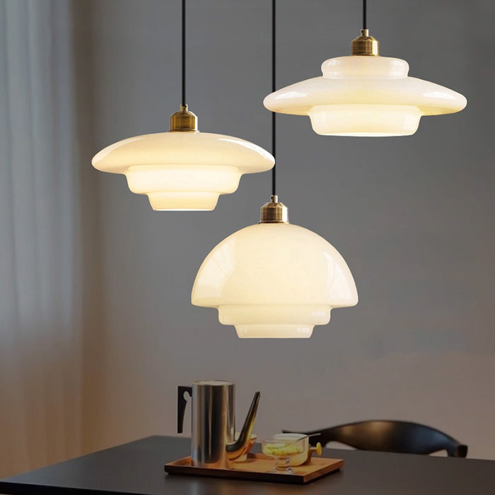 Milk Glass Tiered Pendant Light