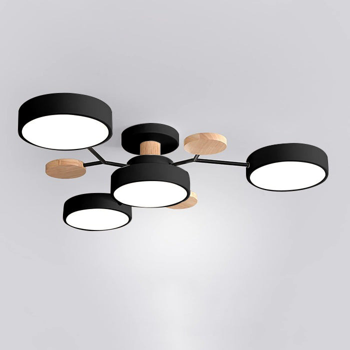Modern Circular Multi-Light LED Ceiling Light with Wood Accents
