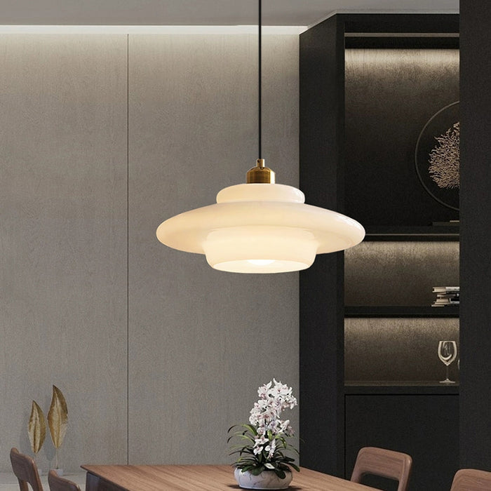 Milk Glass Tiered Pendant Light