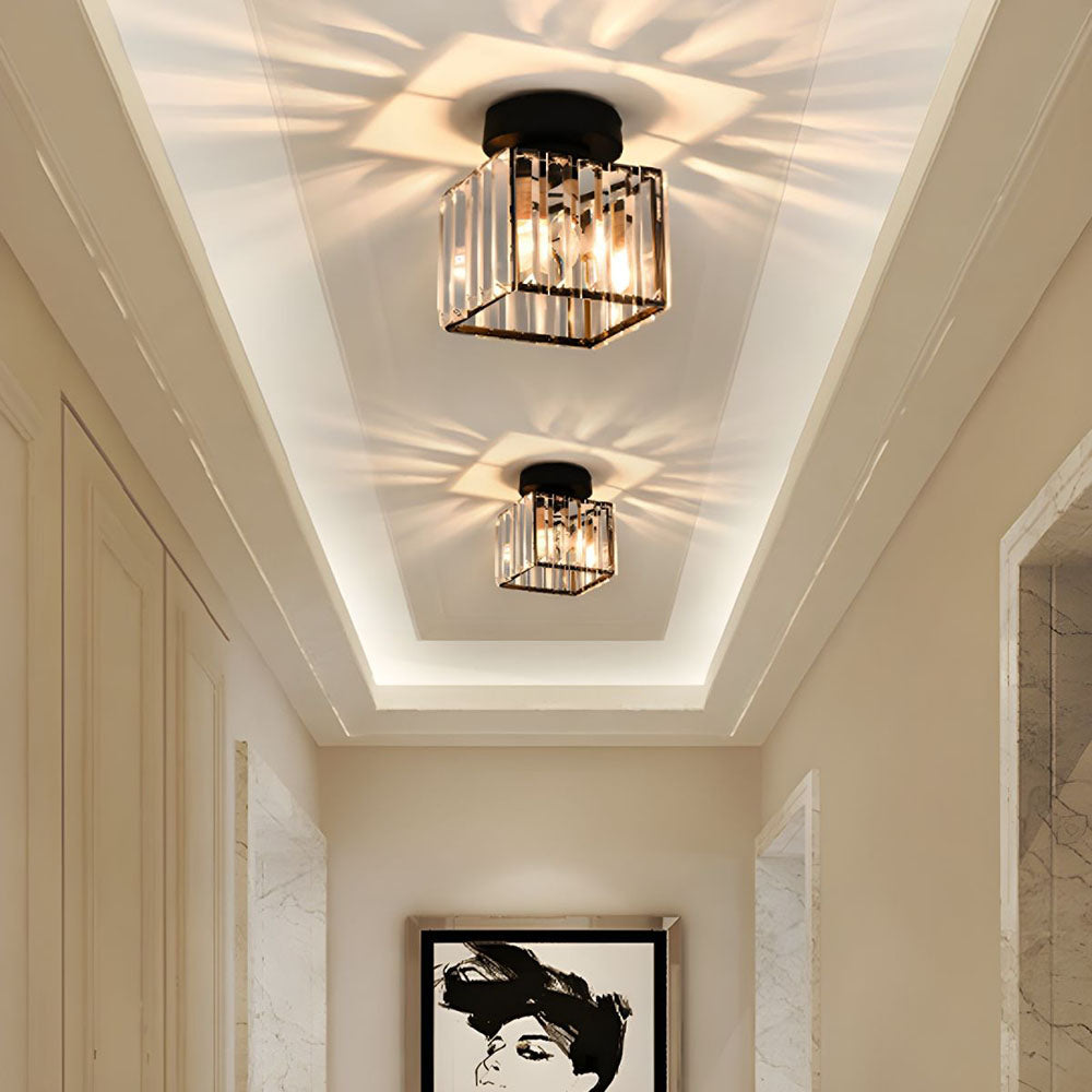 Modern Crystal Flush Mount Ceiling Light – Square Hallway Fixture