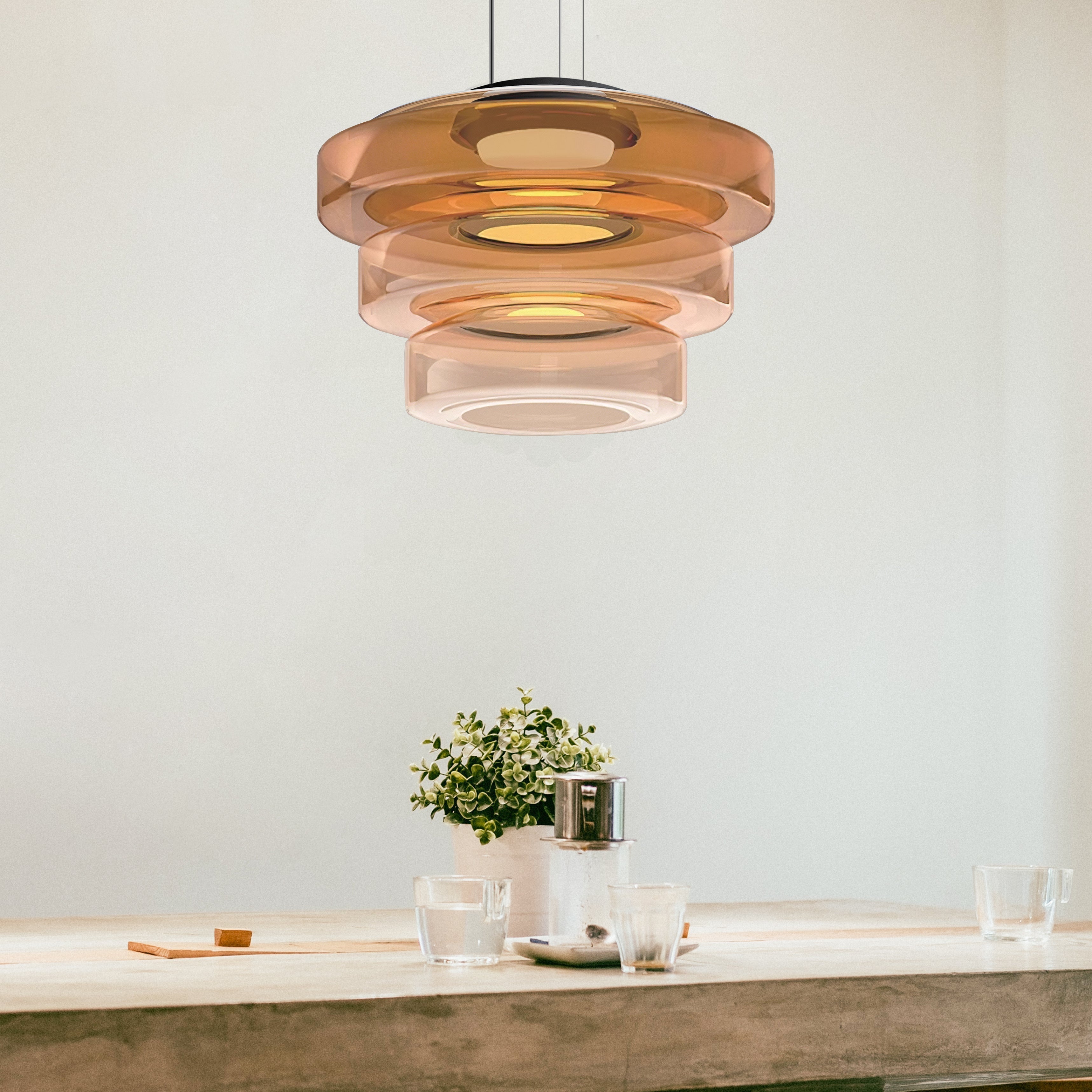 Bauhaus Tiered Glass Disc Pendant Light