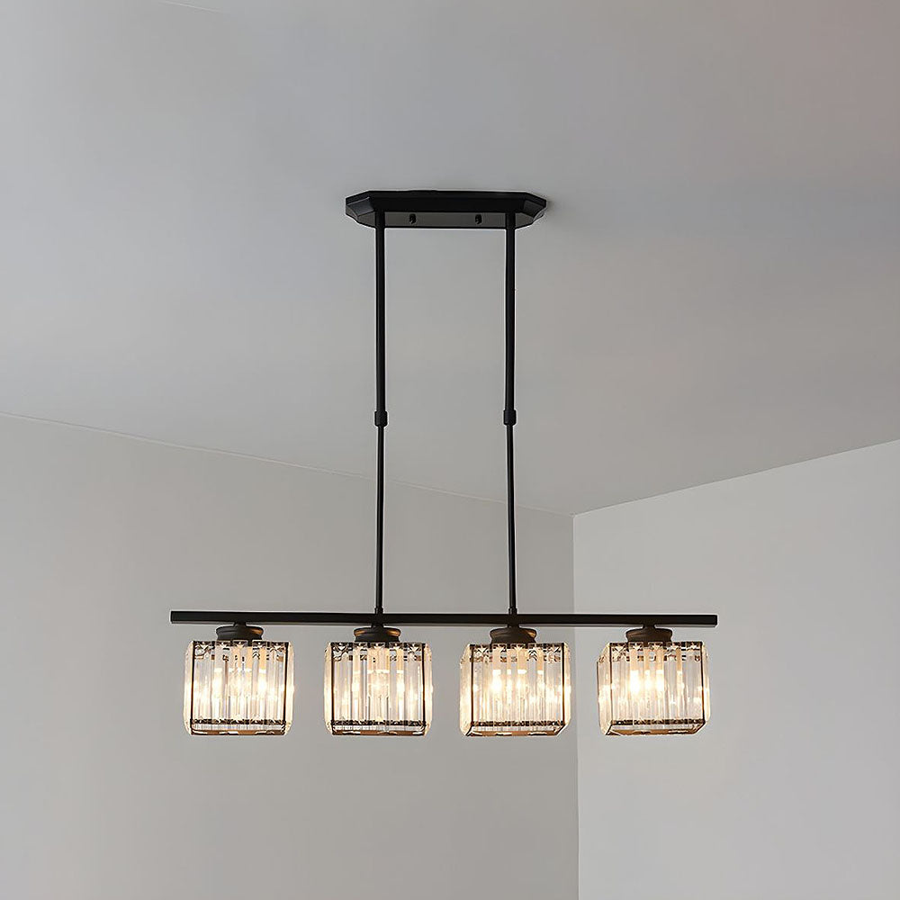 Modern Linear Glass Chandelier – 3 / 4 Light Island Pendant (Round or Square Frame)