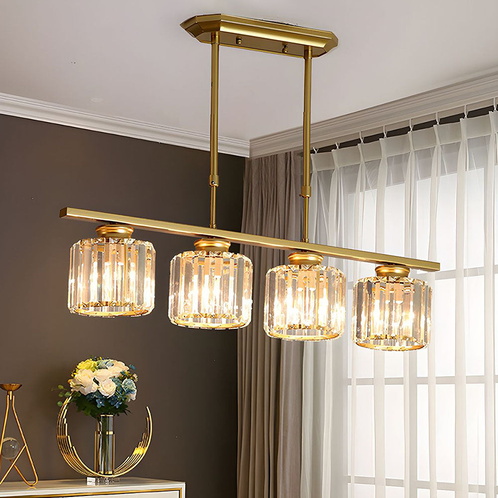Modern Linear Glass Chandelier – 3 / 4 Light Island Pendant (Round or Square Frame)