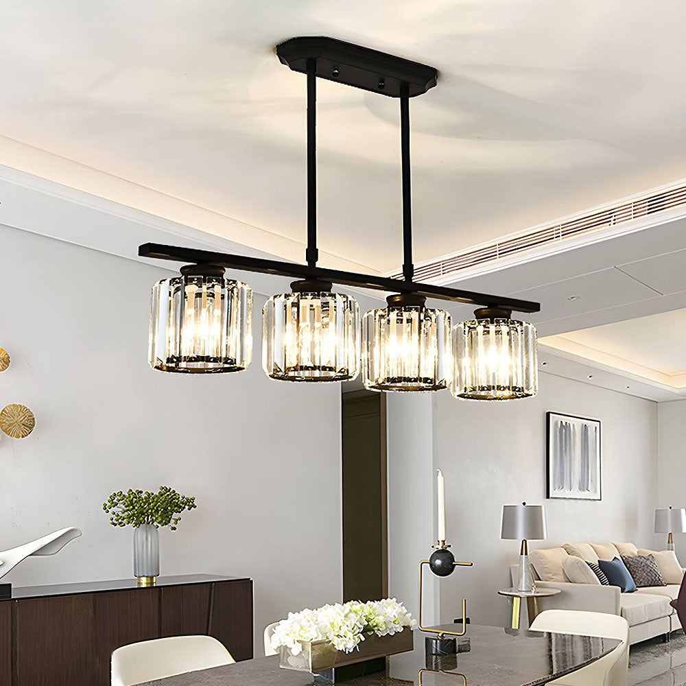 Modern Linear Glass Chandelier – 3 / 4 Light Island Pendant (Round or Square Frame)