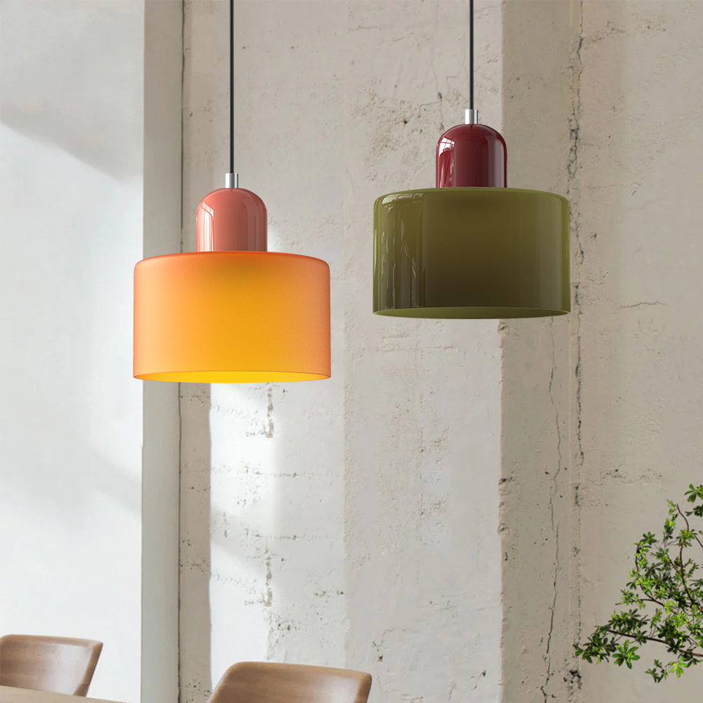 Bauhaus Coloured Glass Pendant Light