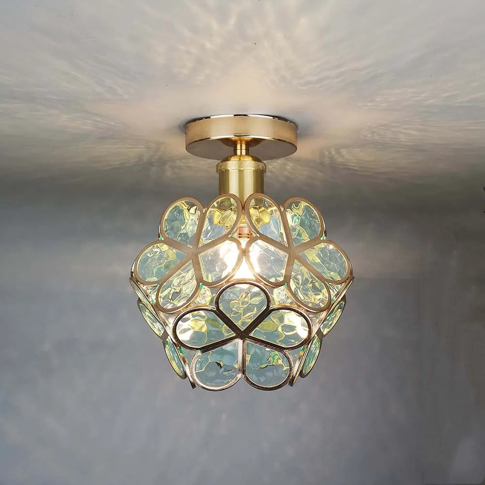 Floral Glass Globe Flush Ceiling Light