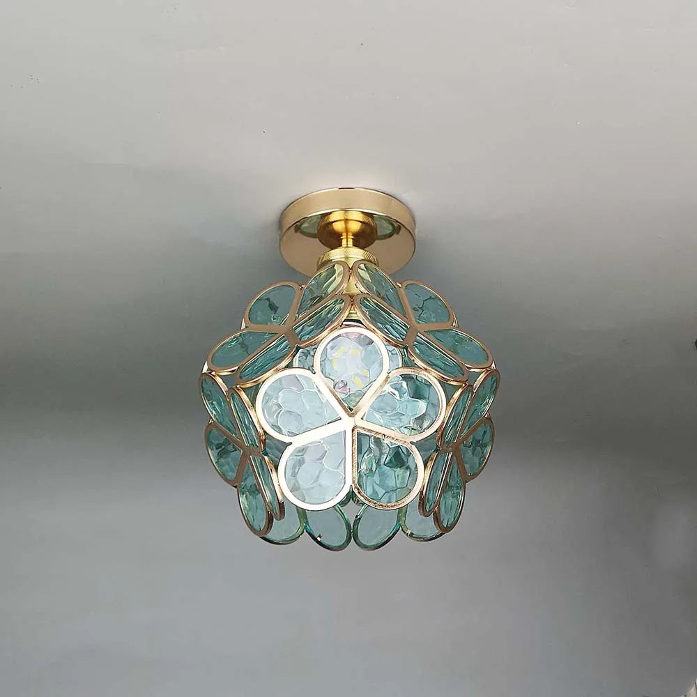 Floral Glass Globe Flush Ceiling Light