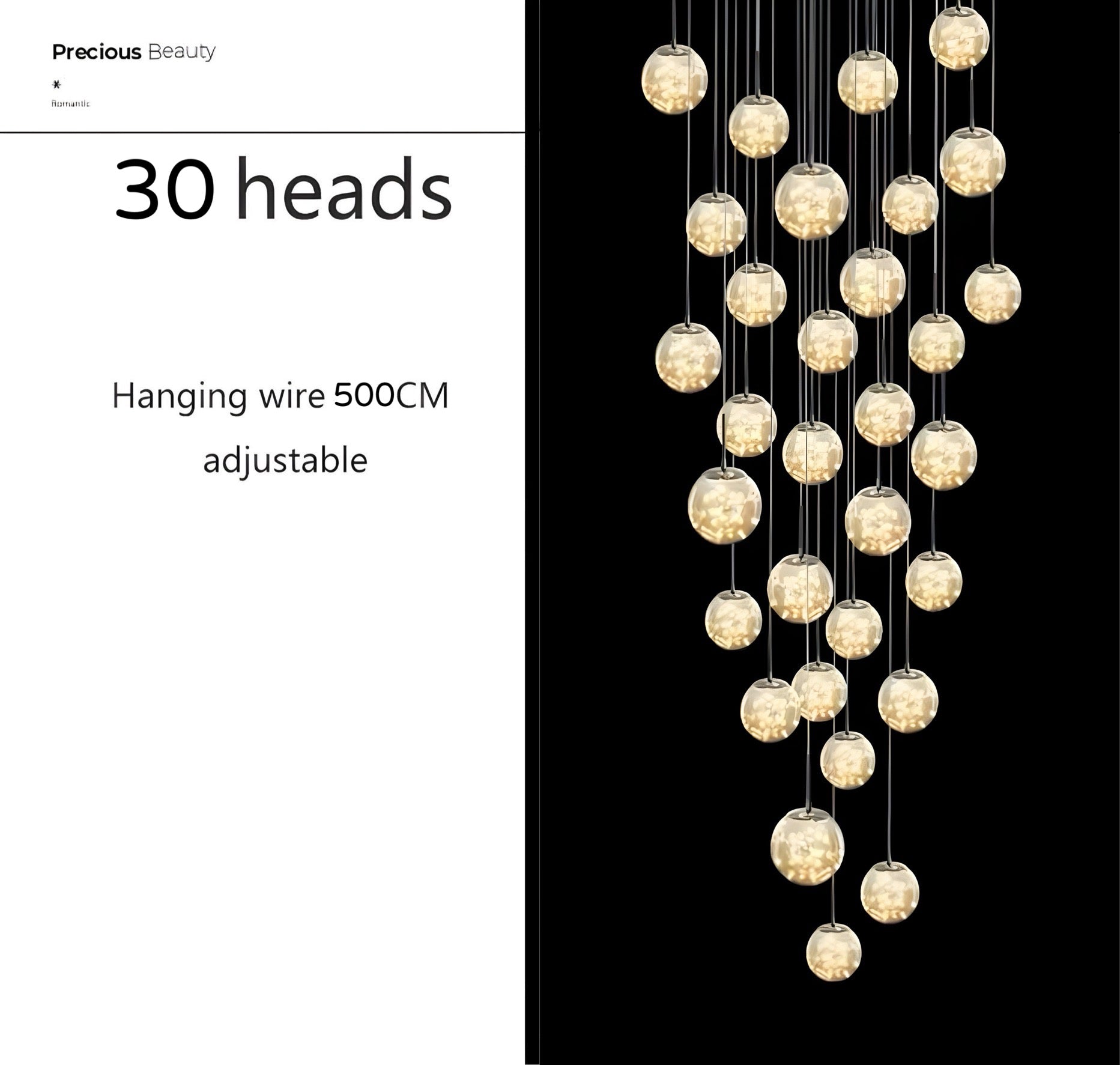 Modern Glass Cluster Chandelier – Staircase Multi-Pendant Light (8–30 Heads)