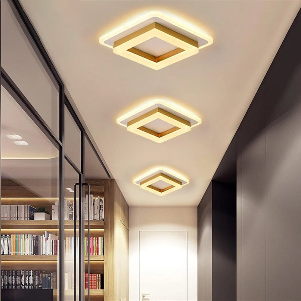 Modern Square LED Flush Ceiling Light – 20cm Geometric Low Profile Fixture