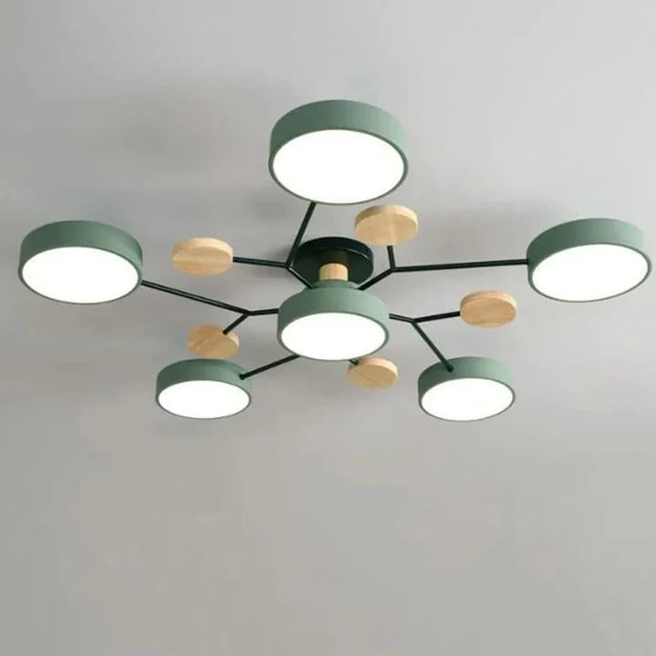 Modern Circular Multi-Light LED Ceiling Light with Wood Accents