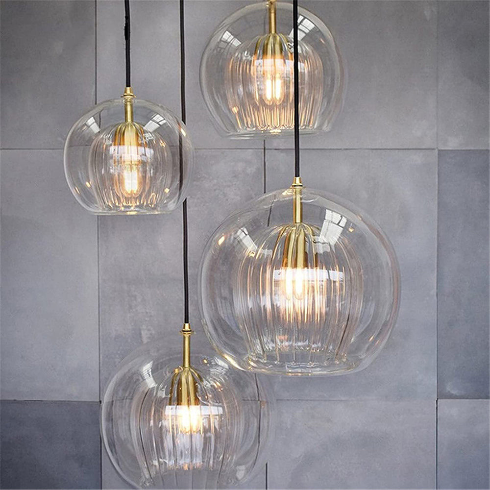 Clear / Amber Glass Globe Pendant Light – Modern Ceiling Fixture