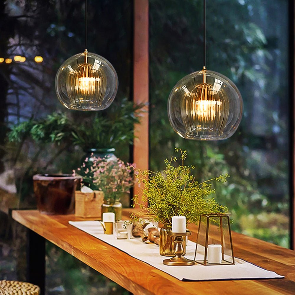 Clear / Amber Glass Globe Pendant Light – Modern Ceiling Fixture