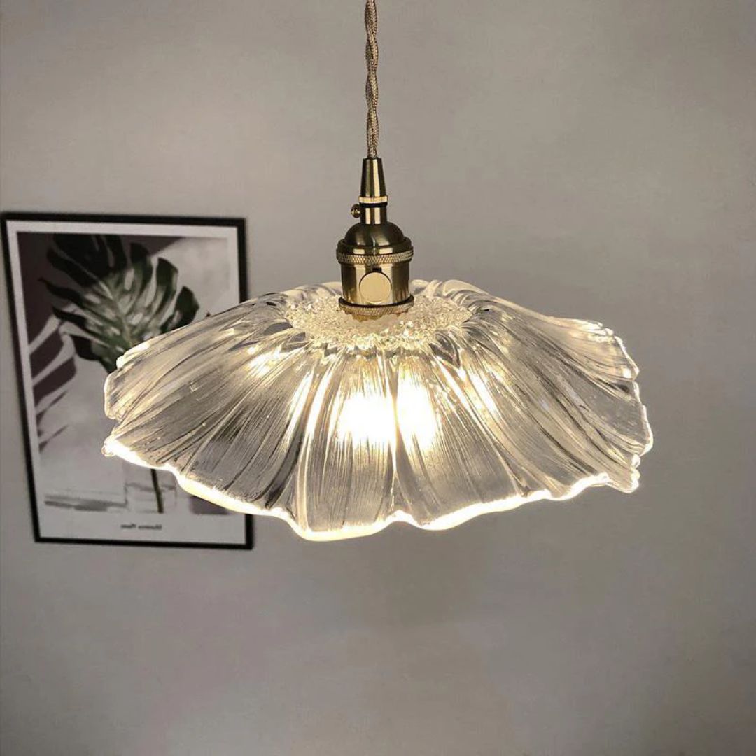 Ribbed Floral Glass Pendant Light