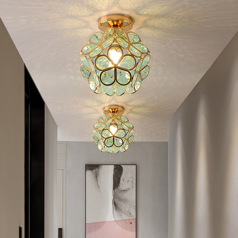 Floral Glass Globe Flush Ceiling Light