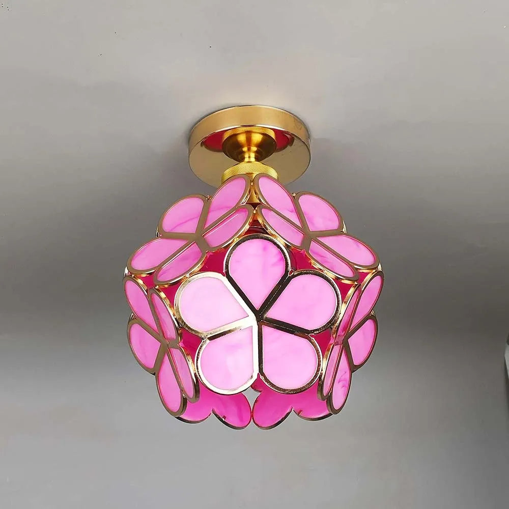 Floral Glass Globe Flush Ceiling Light