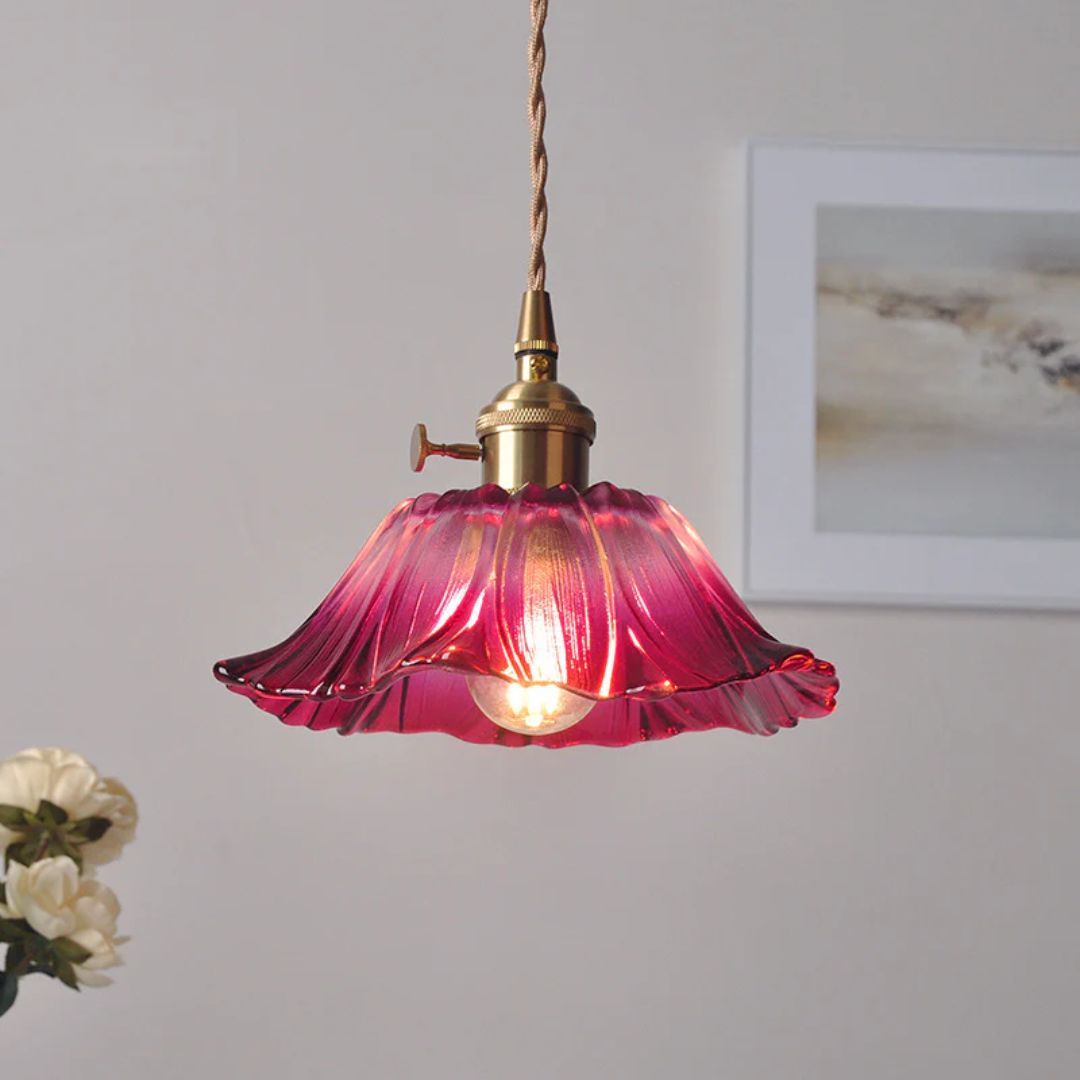 Ribbed Floral Glass Pendant Light