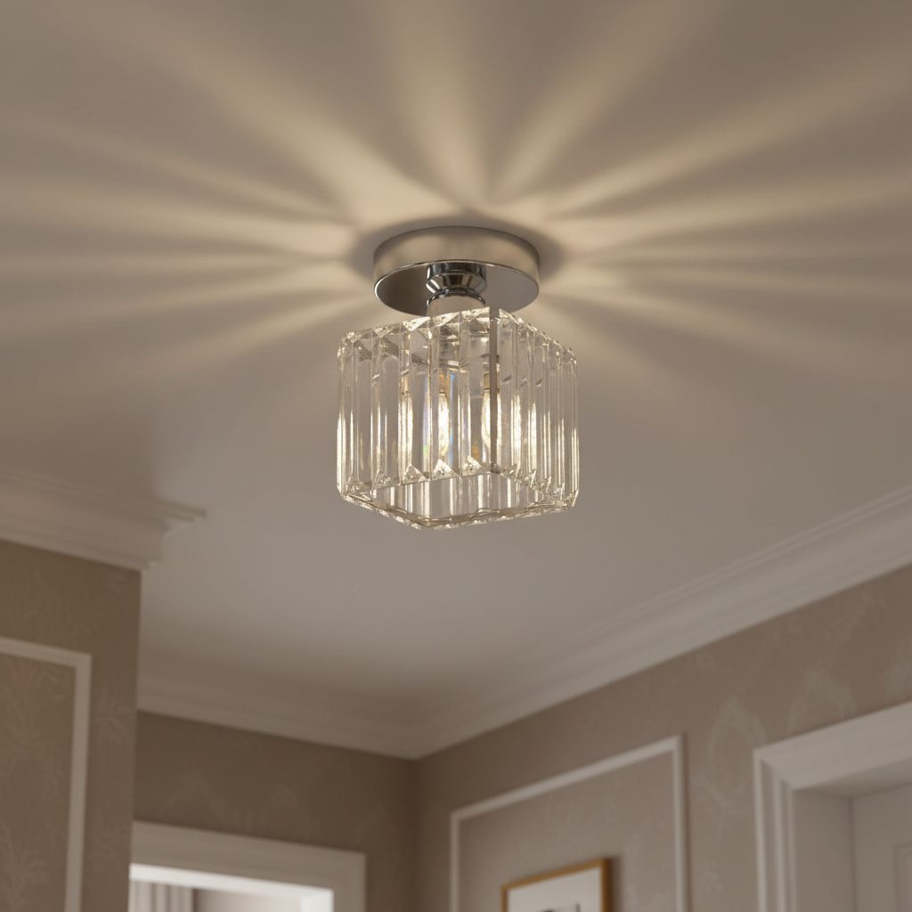 Modern Crystal Flush Mount Ceiling Light – Square Hallway Fixture