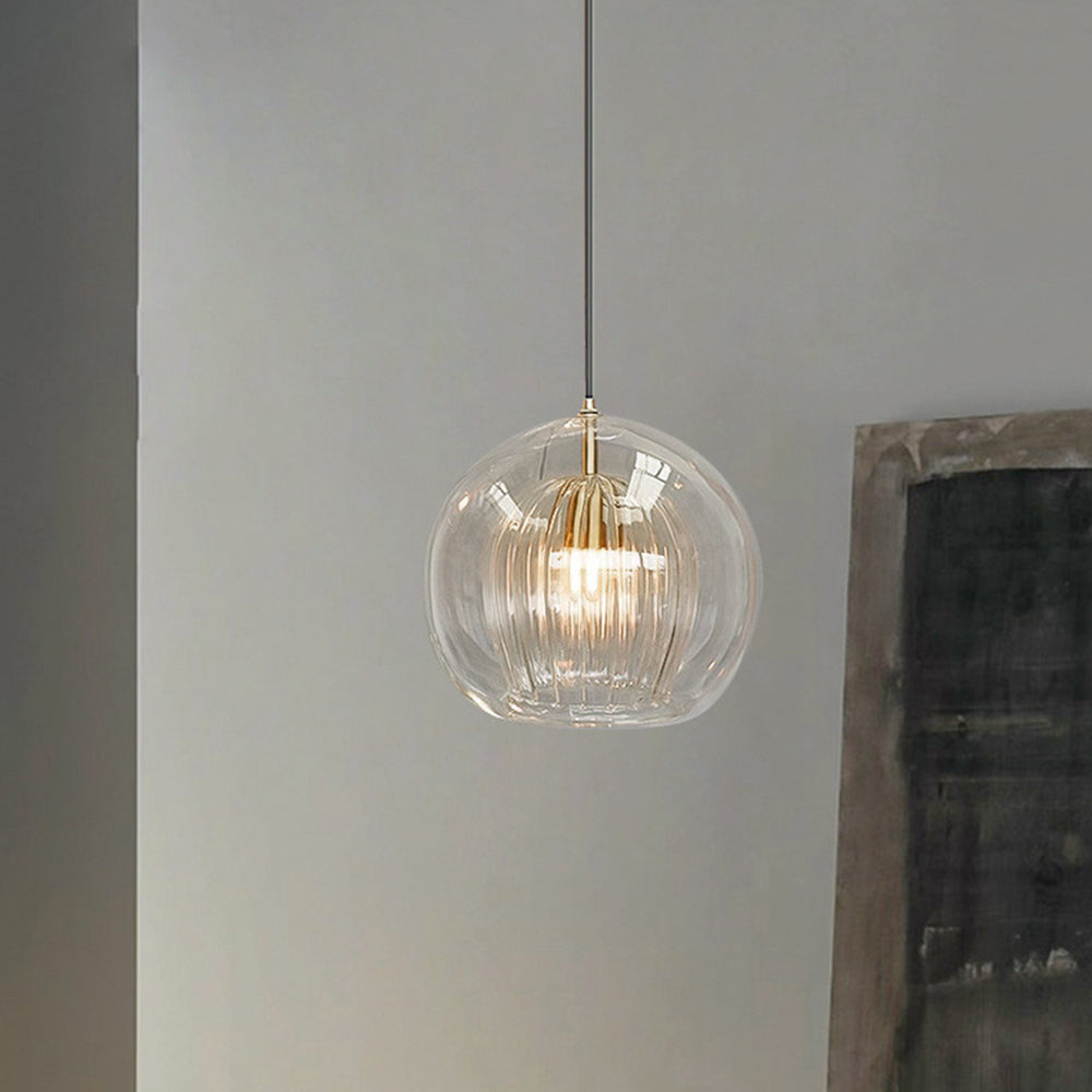 Clear / Amber Glass Globe Pendant Light – Modern Ceiling Fixture