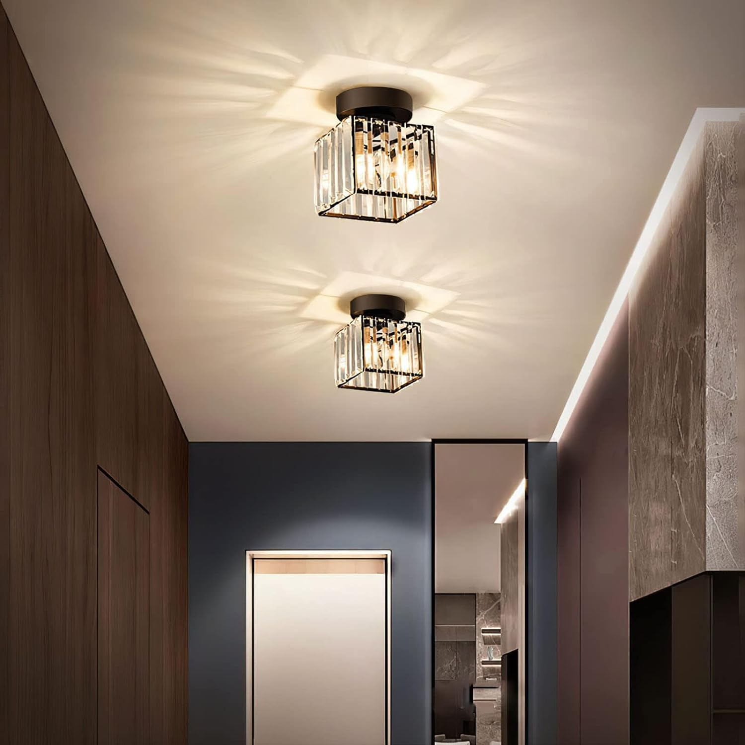 Modern Crystal Flush Mount Ceiling Light – Square Hallway Fixture