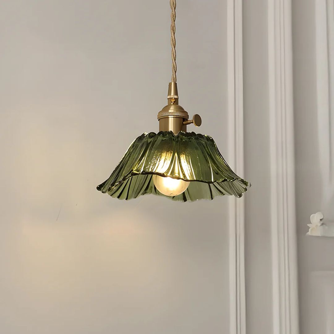 Ribbed Floral Glass Pendant Light