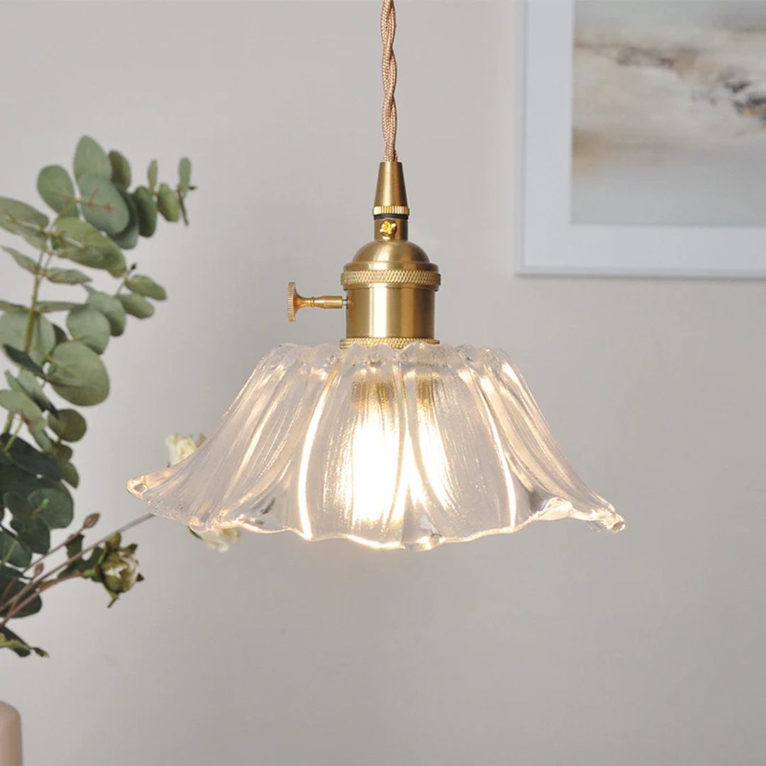Ribbed Floral Glass Pendant Light