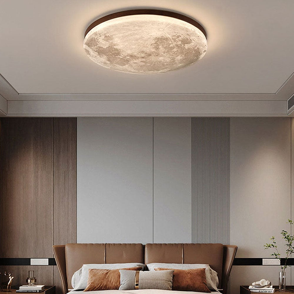 Modern Moon Flush Mount Ceiling Light in White Finish