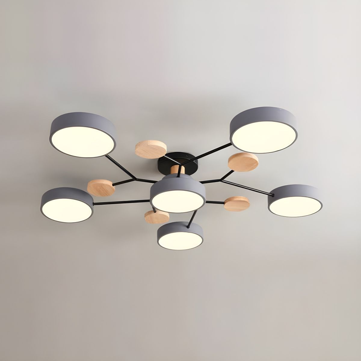 Modern Circular Multi-Light LED Ceiling Light with Wood Accents