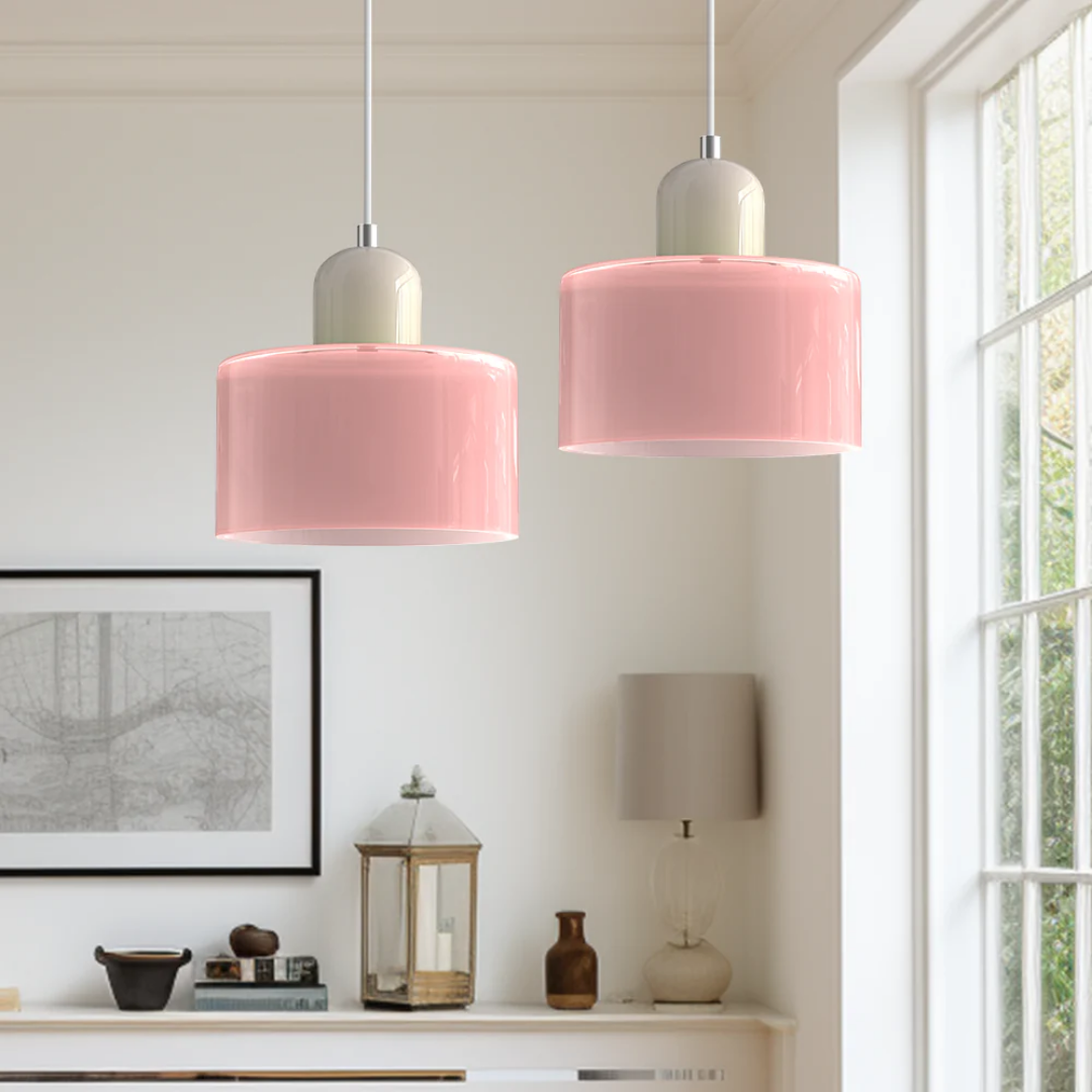 Two-Tone Glass Drum Pendant Light