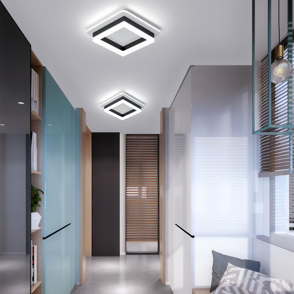 Modern Square LED Flush Ceiling Light – 20cm Geometric Low Profile Fixture