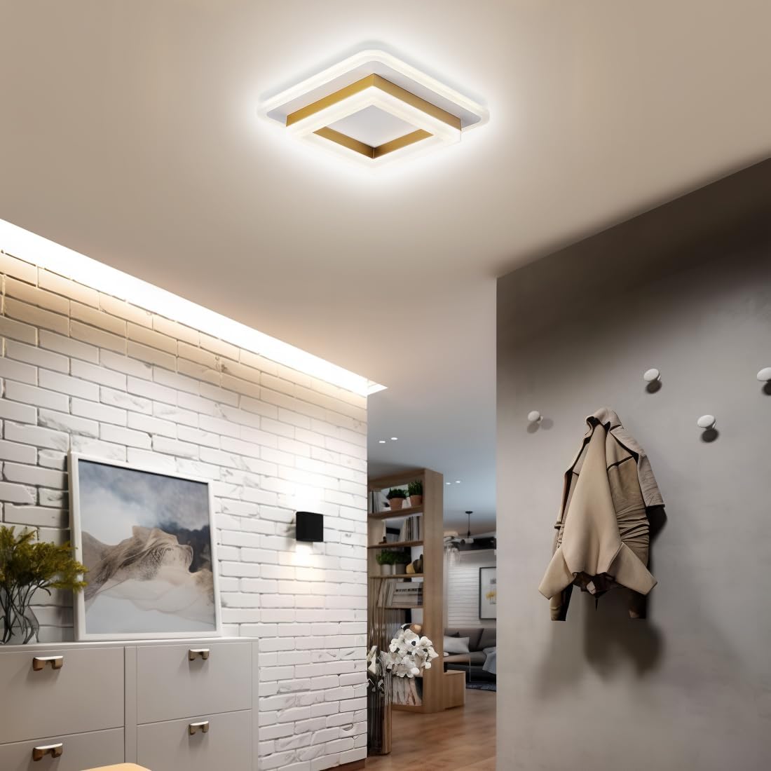 Modern Square LED Flush Ceiling Light – 20cm Geometric Low Profile Fixture