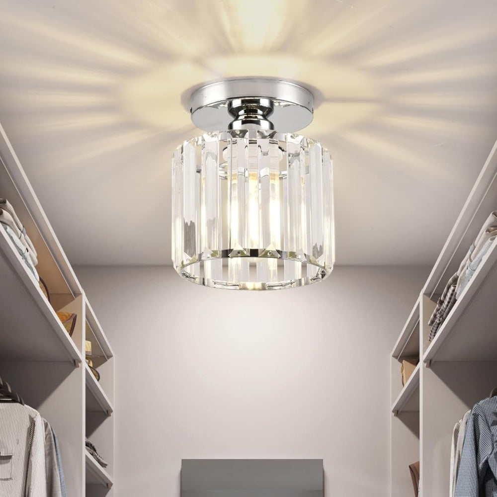 Modern Crystal Flush Mount Ceiling Light – Square Hallway Fixture