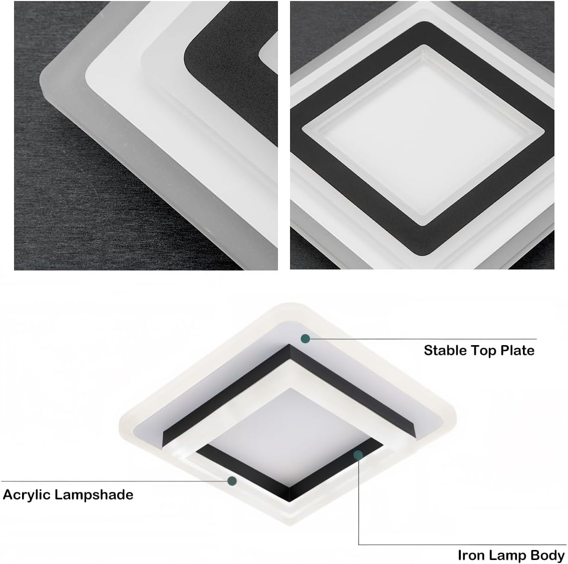 Modern Square LED Flush Ceiling Light – 20cm Geometric Low Profile Fixture