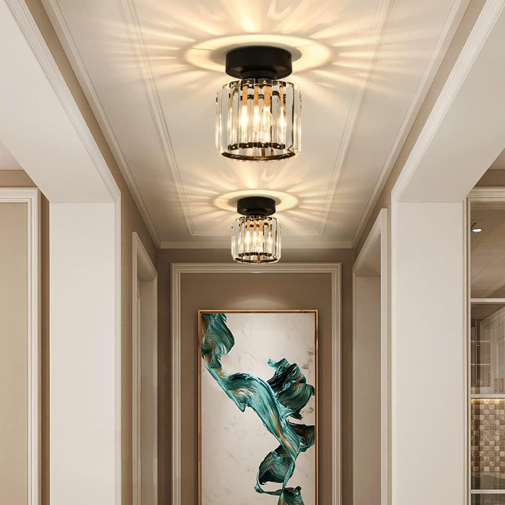 Modern Crystal Flush Mount Ceiling Light – Square Hallway Fixture