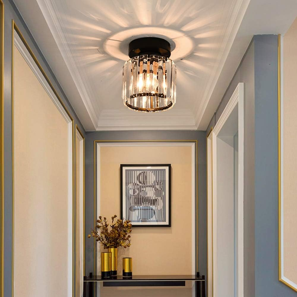 Modern Crystal Flush Mount Ceiling Light – Square Hallway Fixture