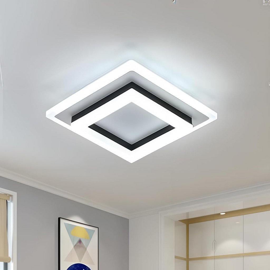 Modern Square LED Flush Ceiling Light – 20cm Geometric Low Profile Fixture