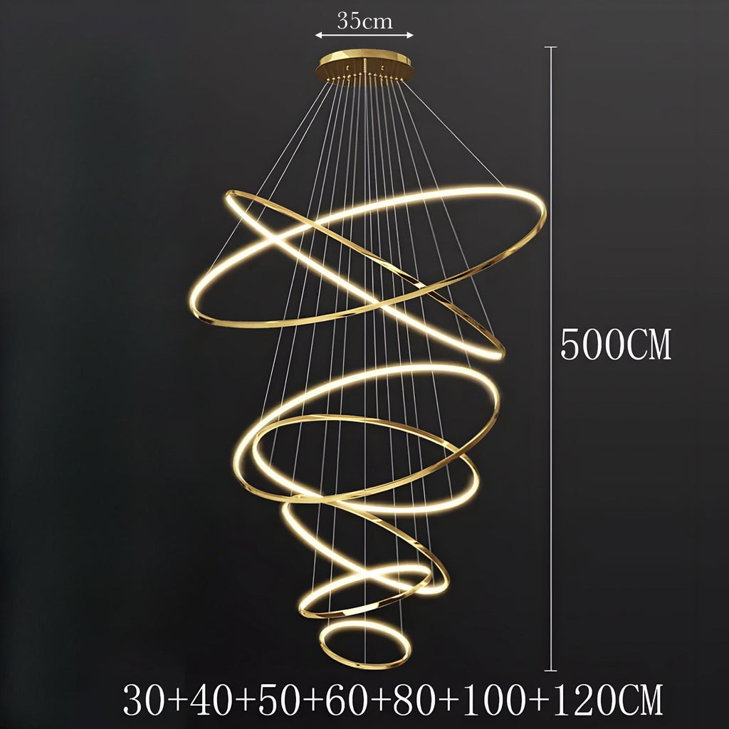 Modern Spiral LED Chandelier – Multi-Ring Luxury Staircase Light (3–8 Rings)
