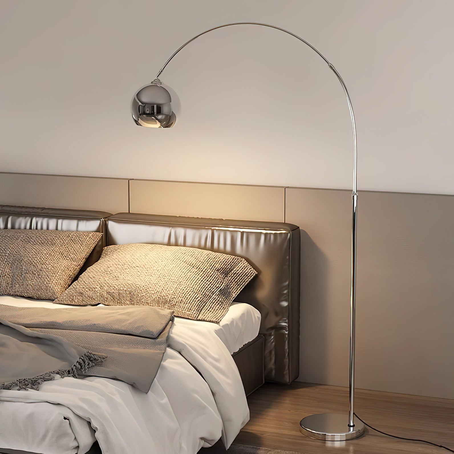 Angler Arc Floor Lamp in Metal with Dome Shade for Modern Interiors