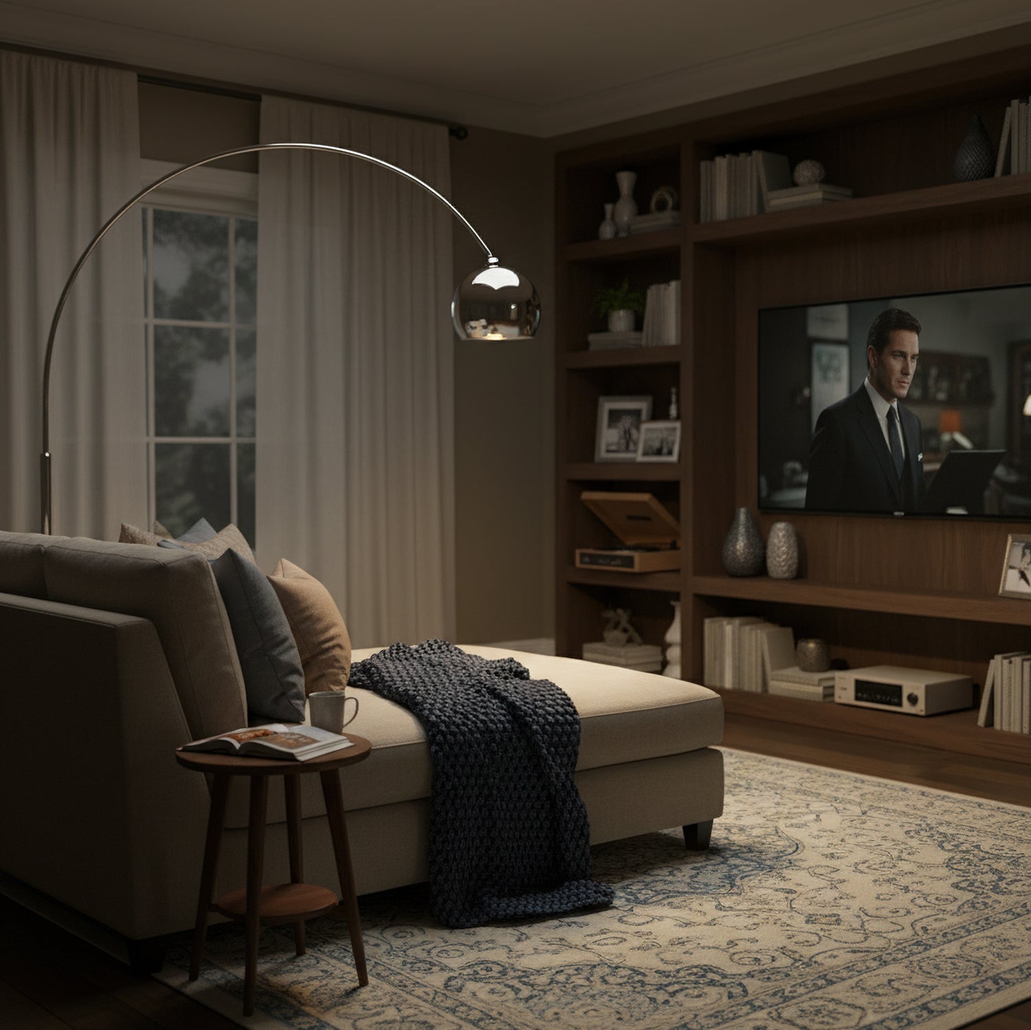 Angler Arc Floor Lamp in Metal with Dome Shade for Modern Interiors