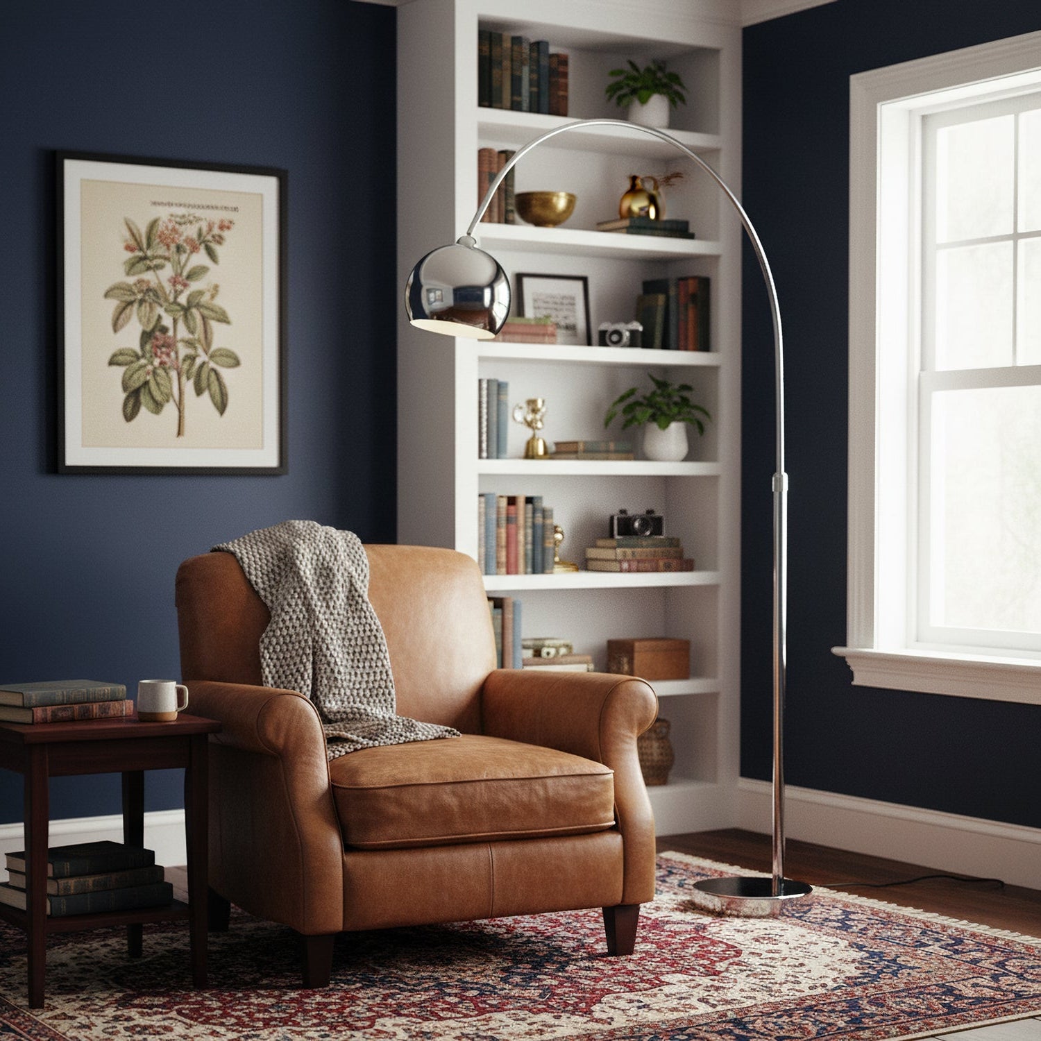 Angler Arc Floor Lamp in Metal with Dome Shade for Modern Interiors