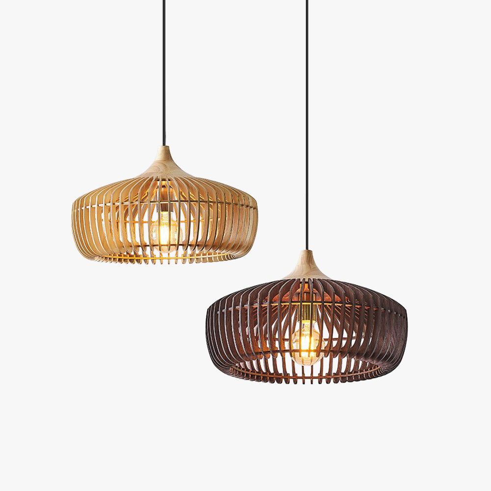 Wood Pendant Light – Nordic Japanese Slatted Design