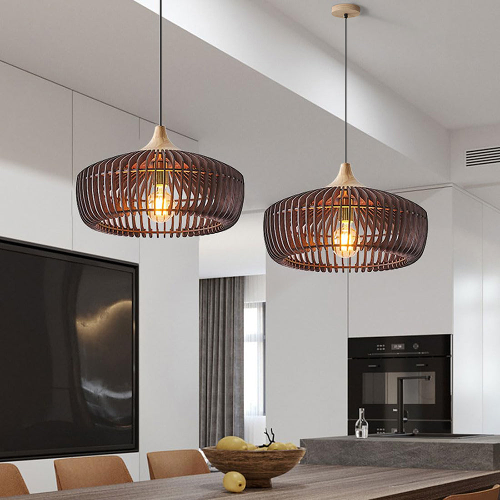 Wood Pendant Light – Nordic Japanese Slatted Design