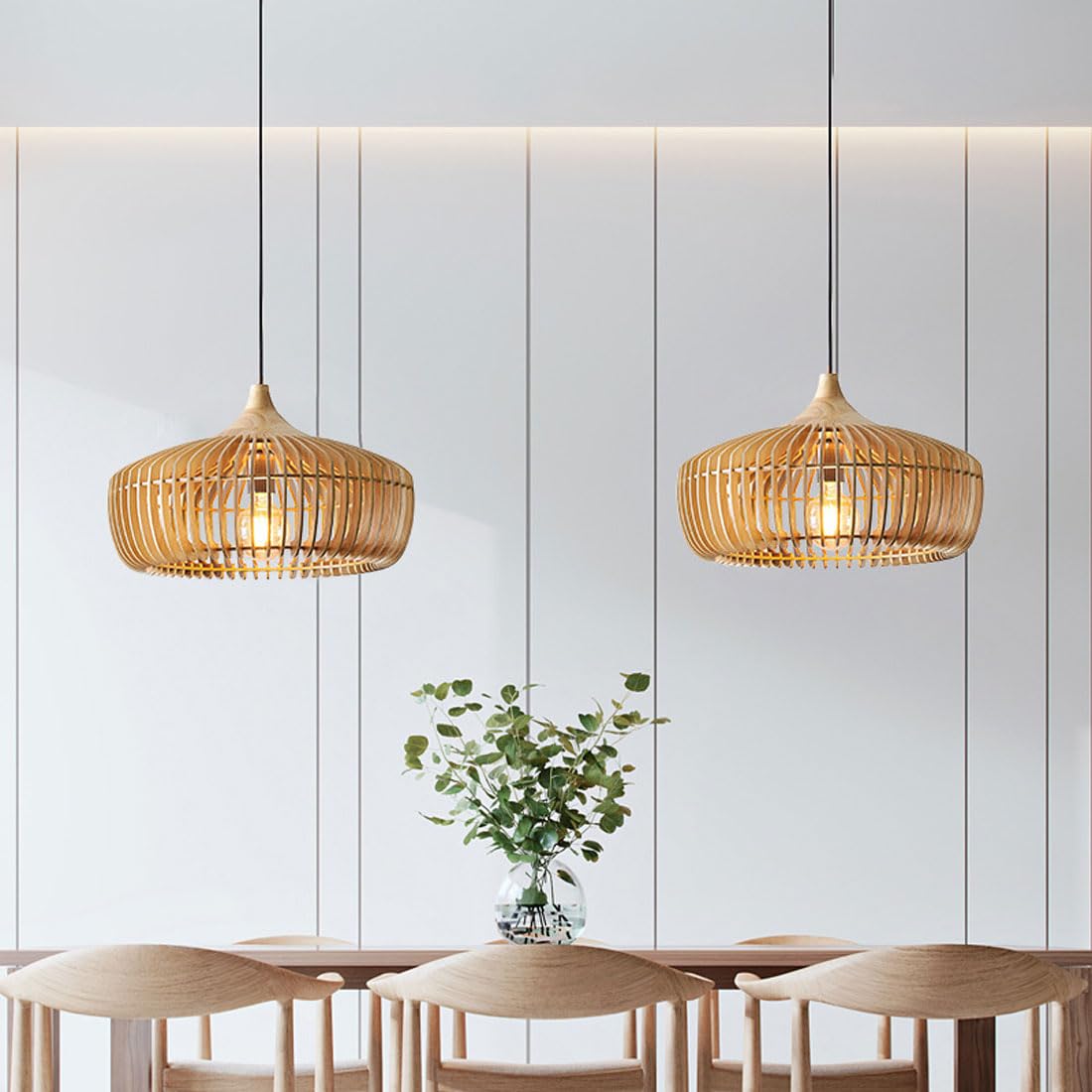 Wood Pendant Light – Nordic Japanese Slatted Design