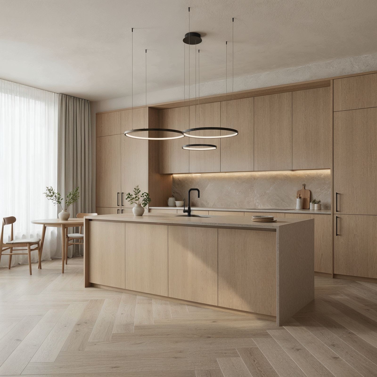 Modern Linear Ring Pendant Light – Slim LED Suspension for Dining Spaces