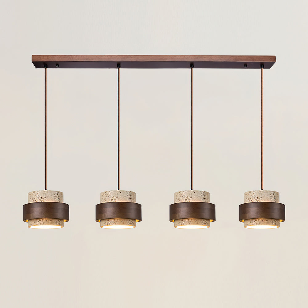 Modern Travertine Wood Pendant Light – Stone Cylinder Ceiling Fixture